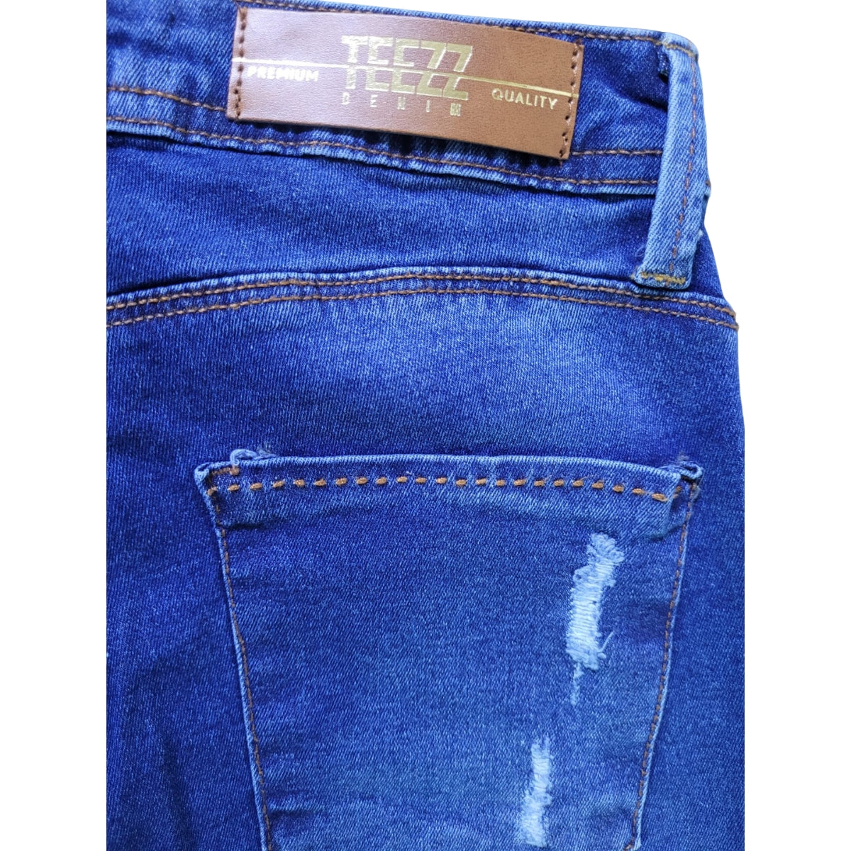 Calça Jeans Skinny Feminina Cintura Alta com Rasgos Azul Médio