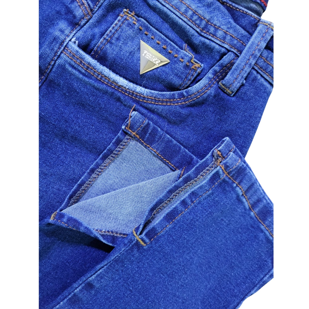 Calça Jeans Skinny Feminina Cintura Alta com Rasgos Azul Médio