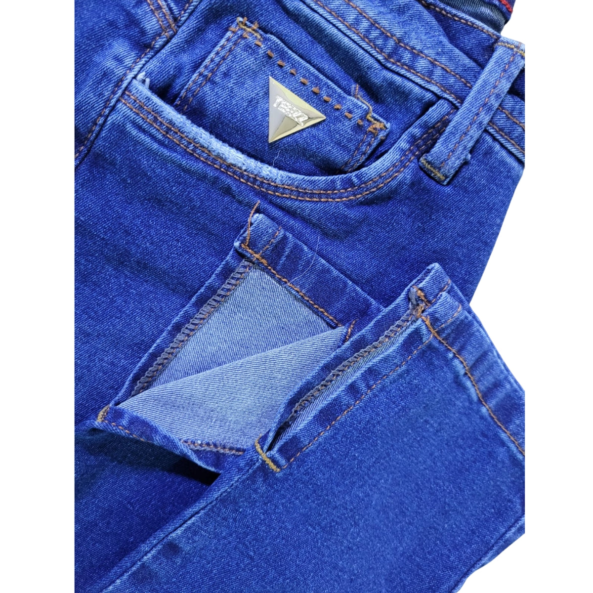 Calça Jeans Skinny Feminina Cintura Alta com Rasgos Azul Médio