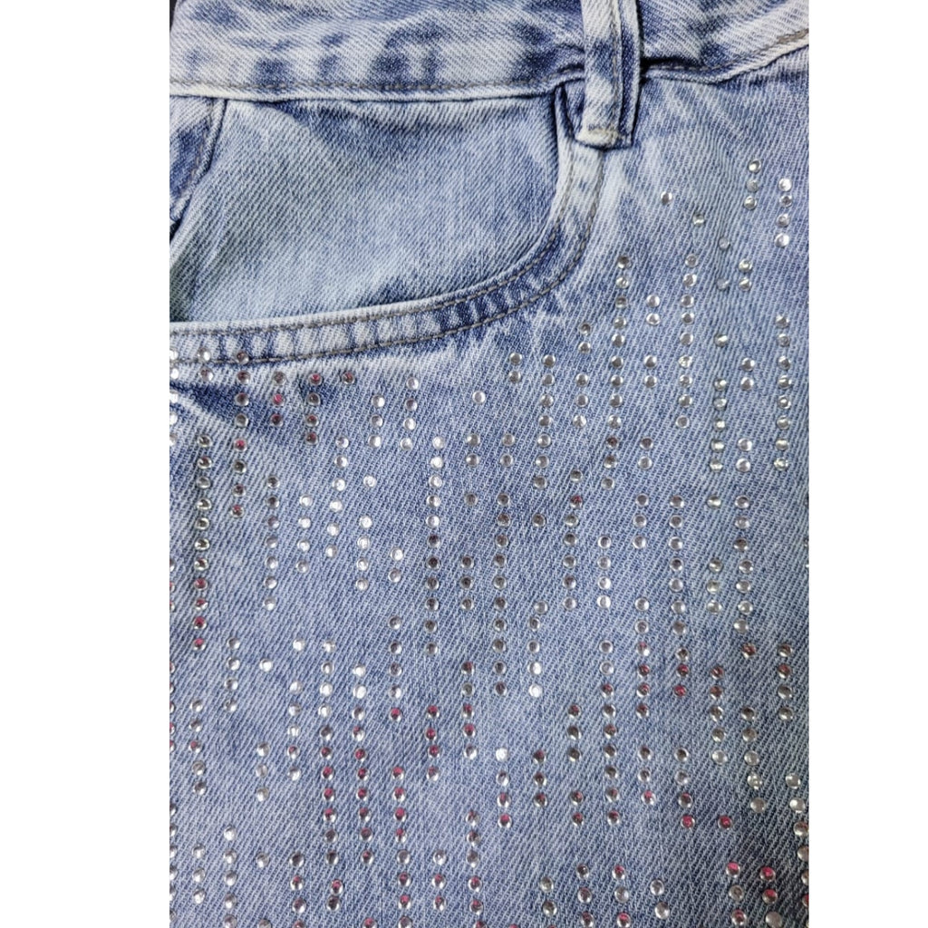 Saia Jeans Glam Shine com Strass