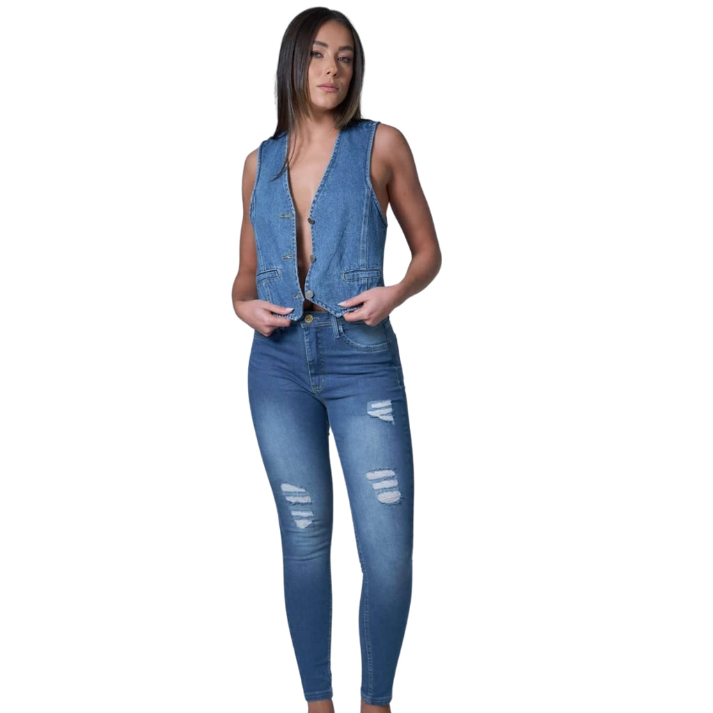 Calça Jeans Skinny Feminina Destroyed