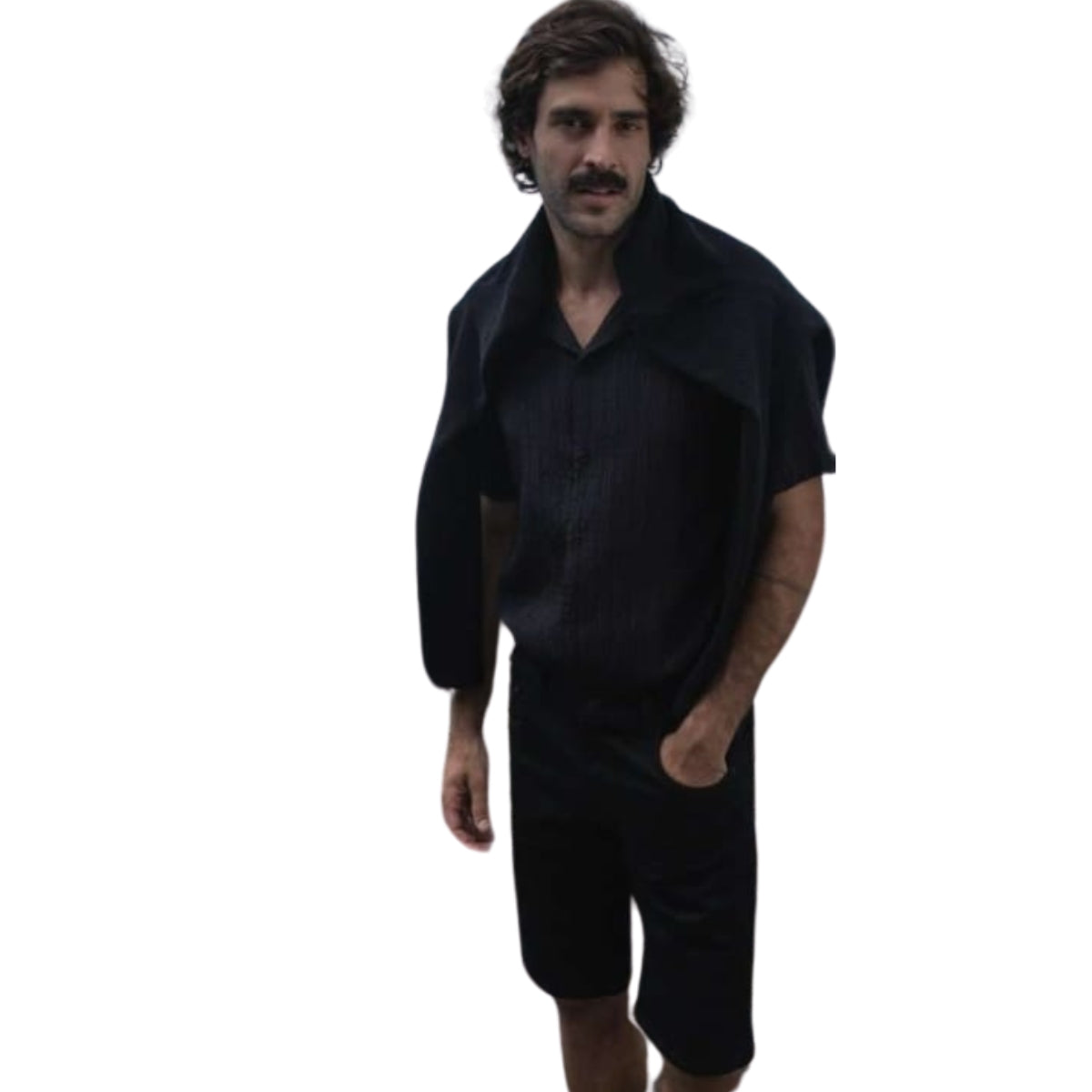 Bermuda Jeans Masculina Preta com Elastano