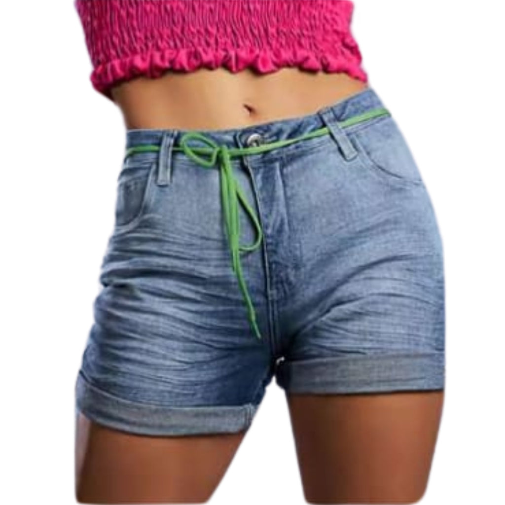 Short Jeans Feminino com Cinto Verde