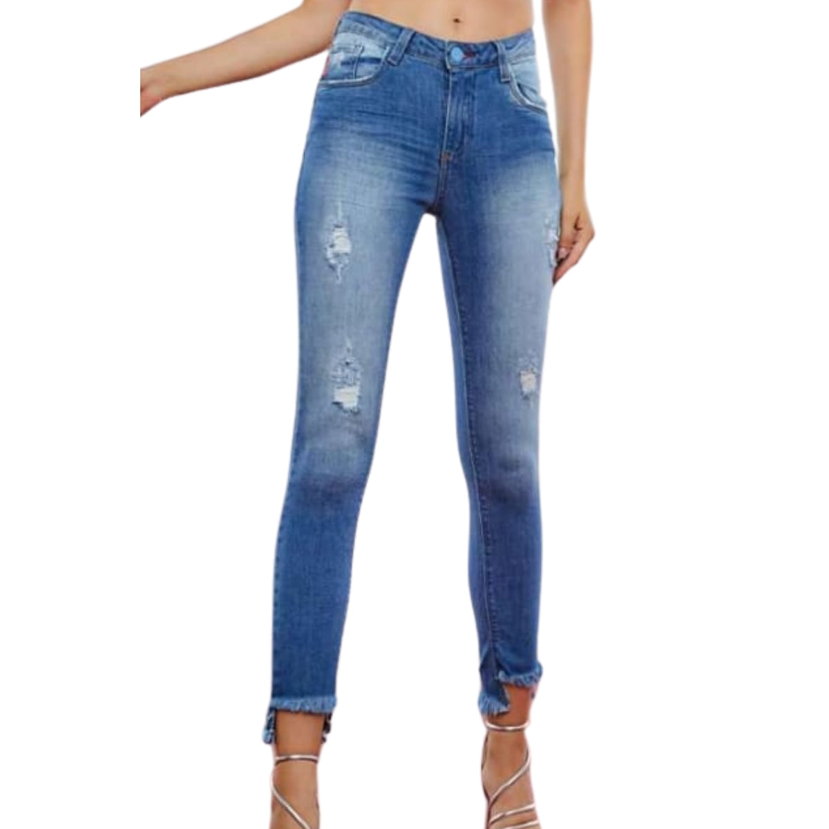Calça Jeans Skinny Feminina com Barra Desfiada
