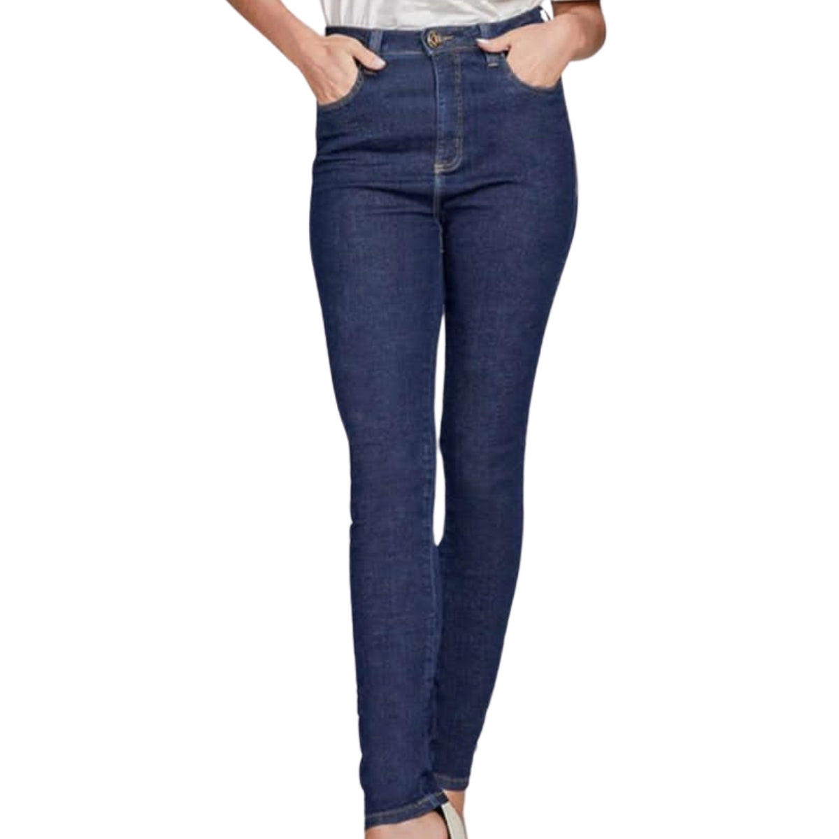 Calça Jeans Skinny Feminina Cintura Alta Azul Escuro