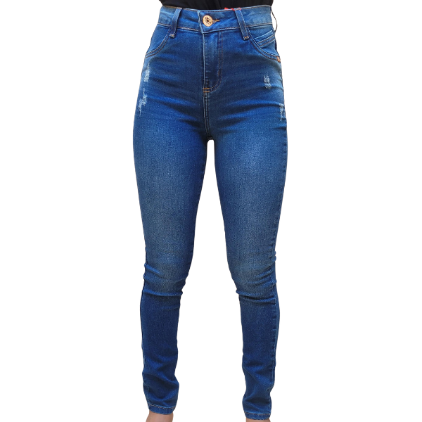 Calça Jeans Skinny Feminina com Lavagem Escura e Detalhes Puídos