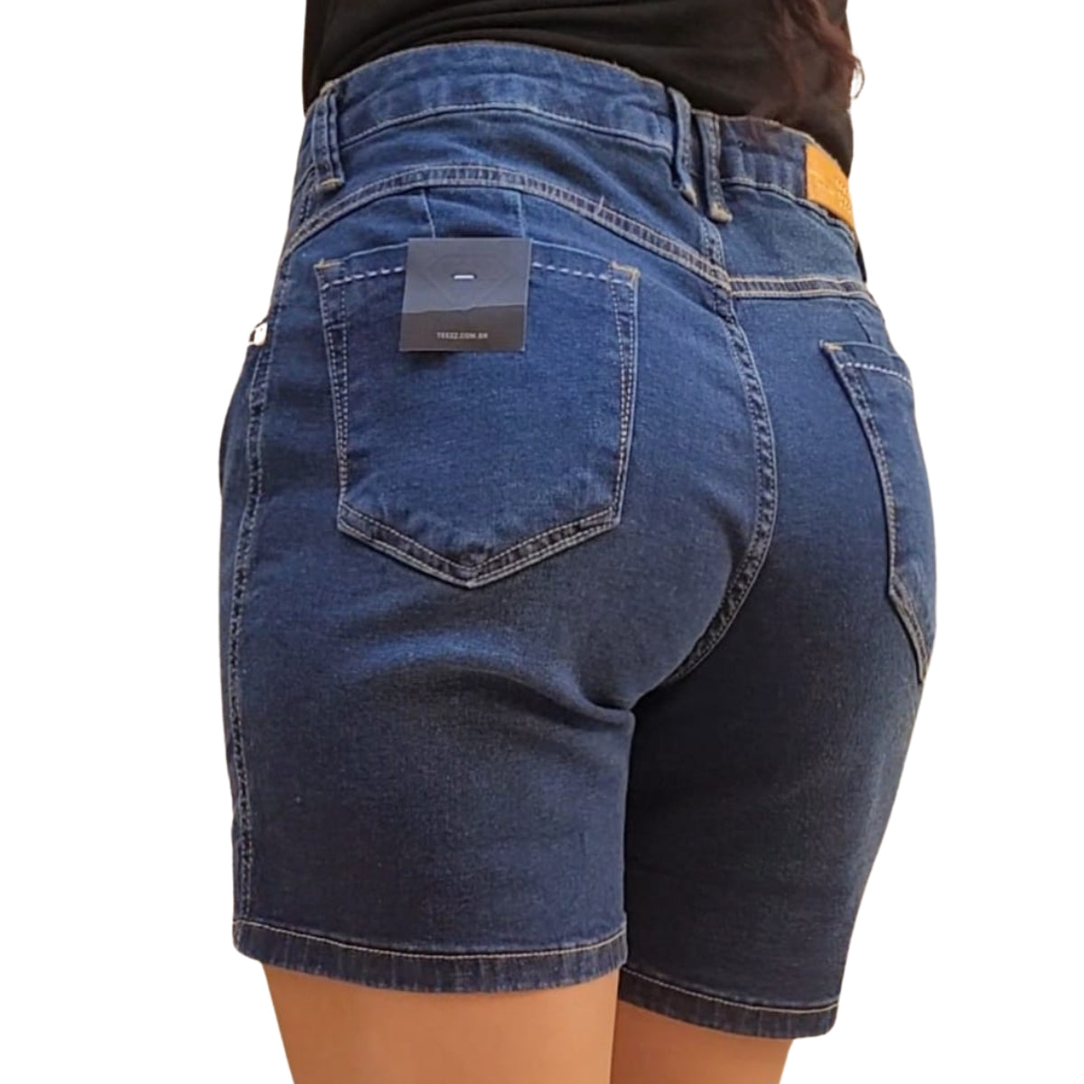 Bermuda Jeans Feminina Cintura Alta Azul Escuro