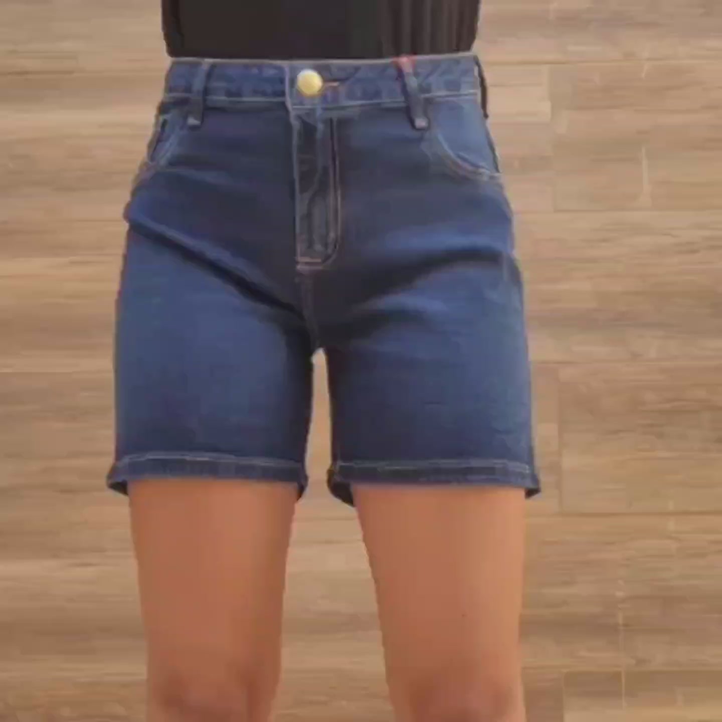 Bermuda Jeans Feminina Cintura Alta Azul Escuro